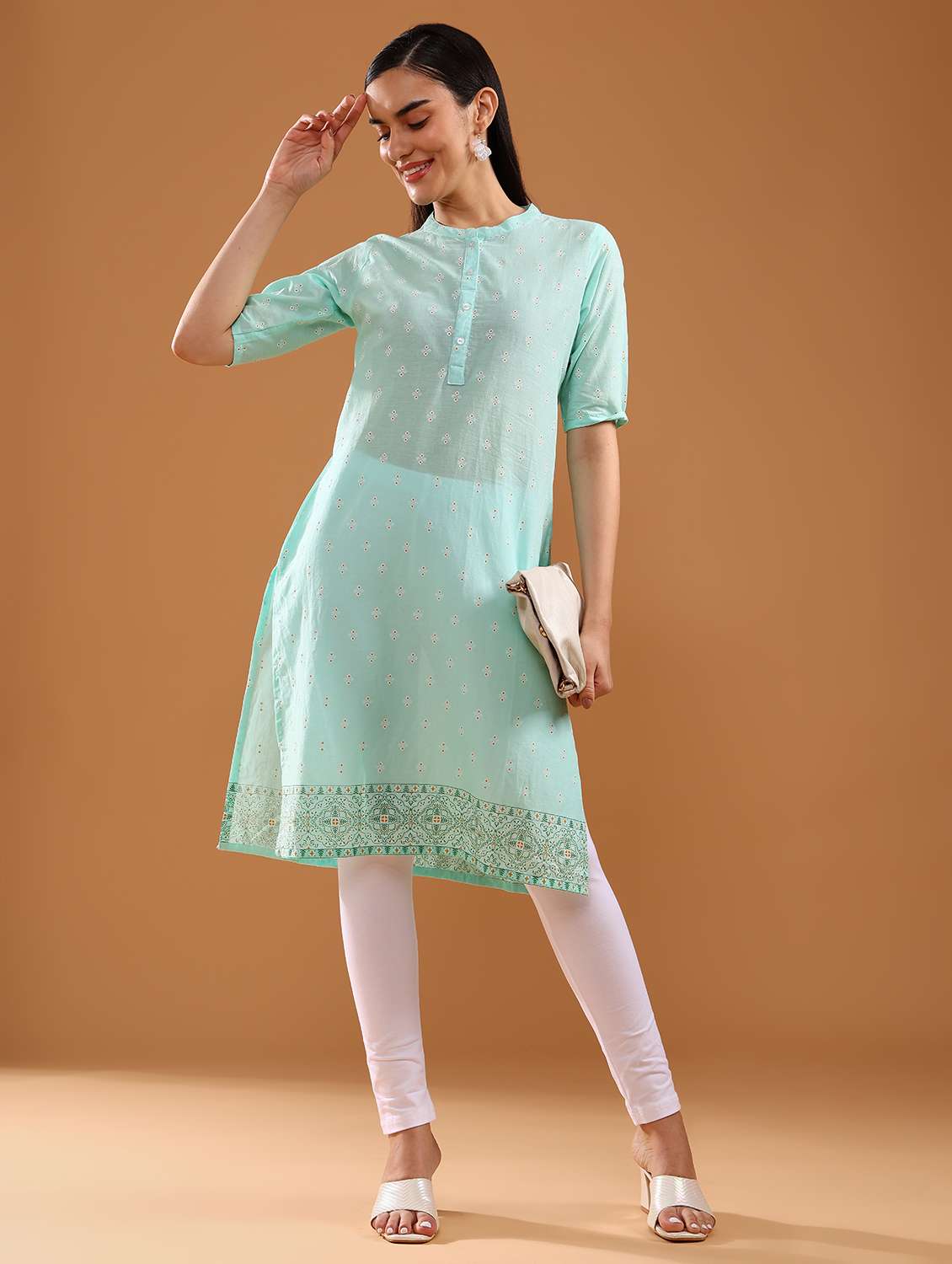 women printed three quarter sleeve straight kurta - 21956531 - Standard Image - 6