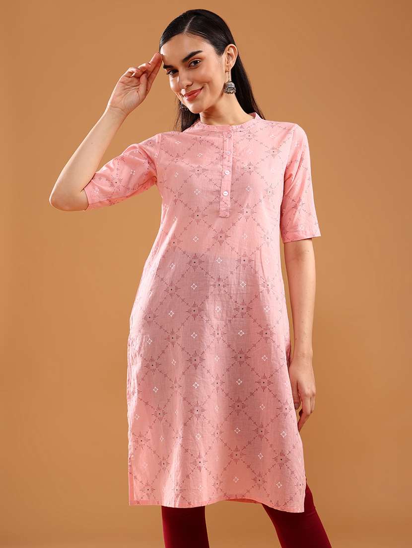 women three quarter sleeve straight kurta - 21956532 -  Standard Image - 4