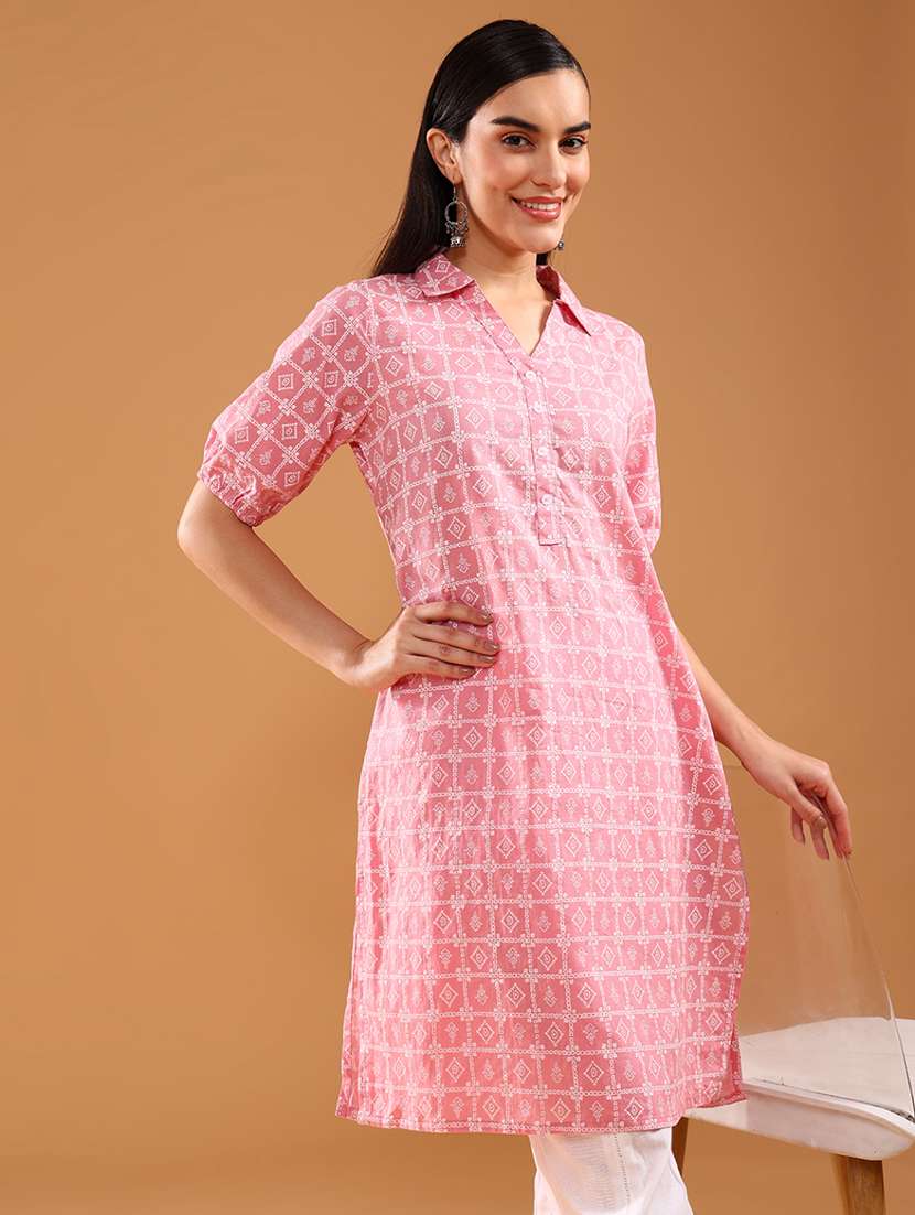 women three quarter sleeve straight kurta - 21956533 -  Standard Image - 4