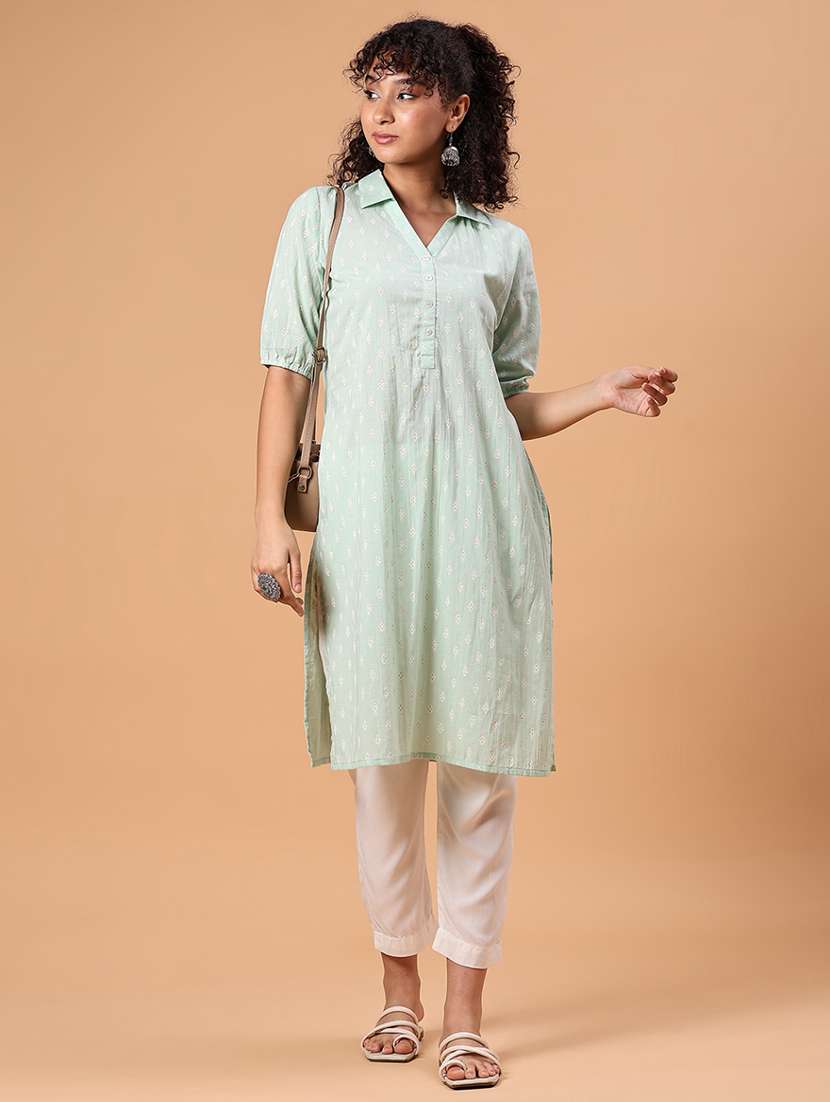 women printed three quarter sleeve straight kurta - 21956534 -  Standard Image - 1