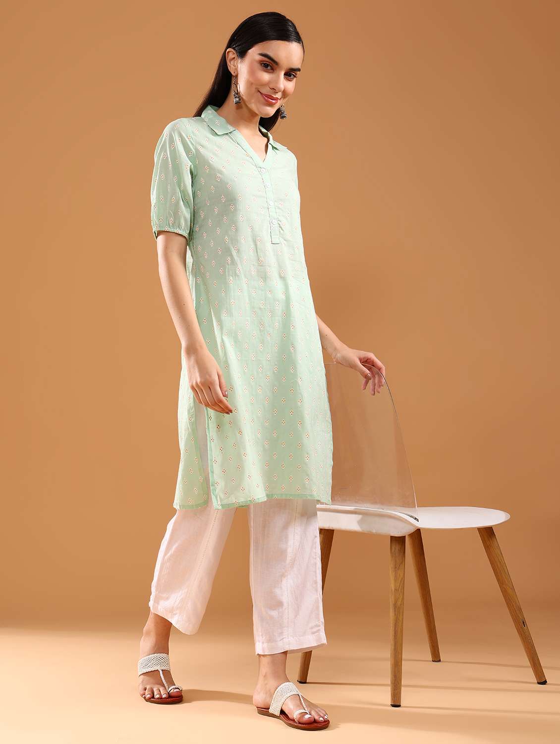 women printed three quarter sleeve straight kurta - 21956534 - Standard Image - 6