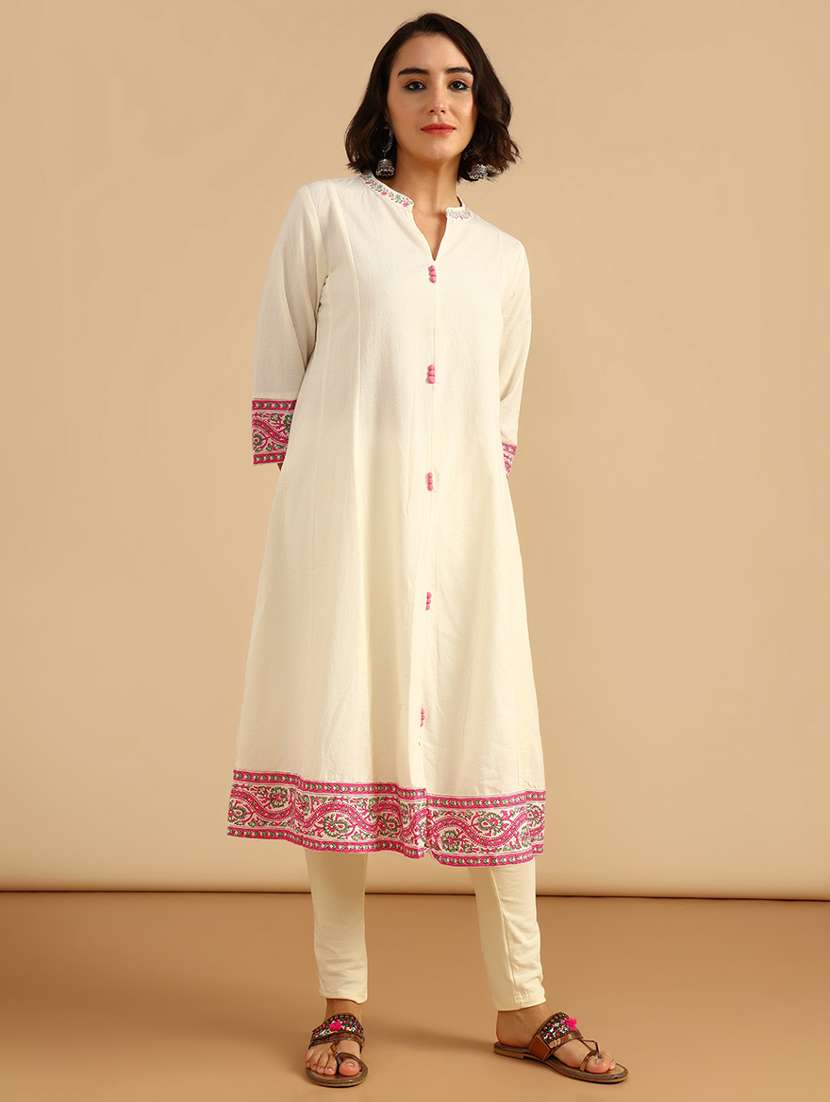 women three quarter sleeve a-line kurta - 21956539 -  Standard Image - 1