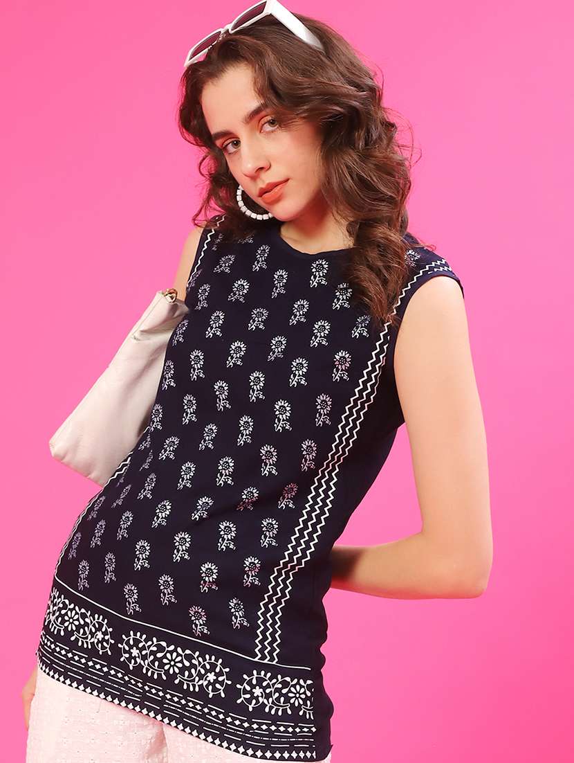 women printed sleeveless straight kurti - 21956550 -  Standard Image - 1
