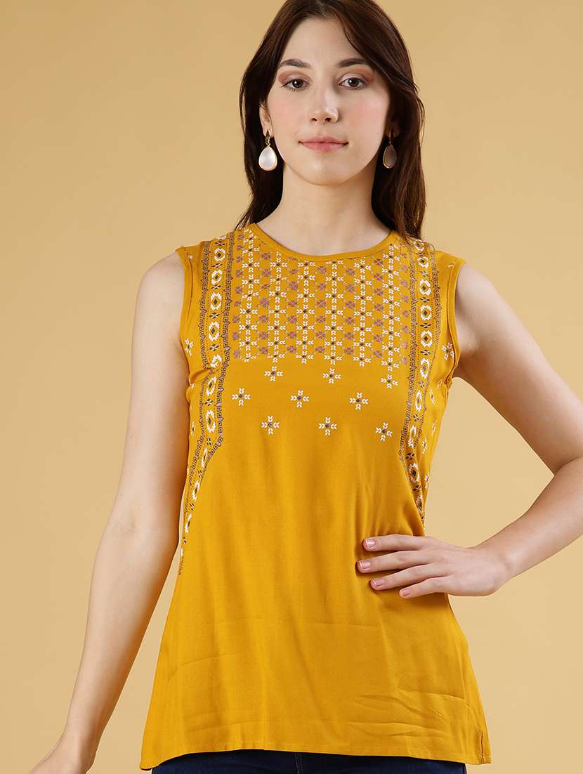 women printed sleeveless a-line kurti - 21956552 -  Standard Image - 1