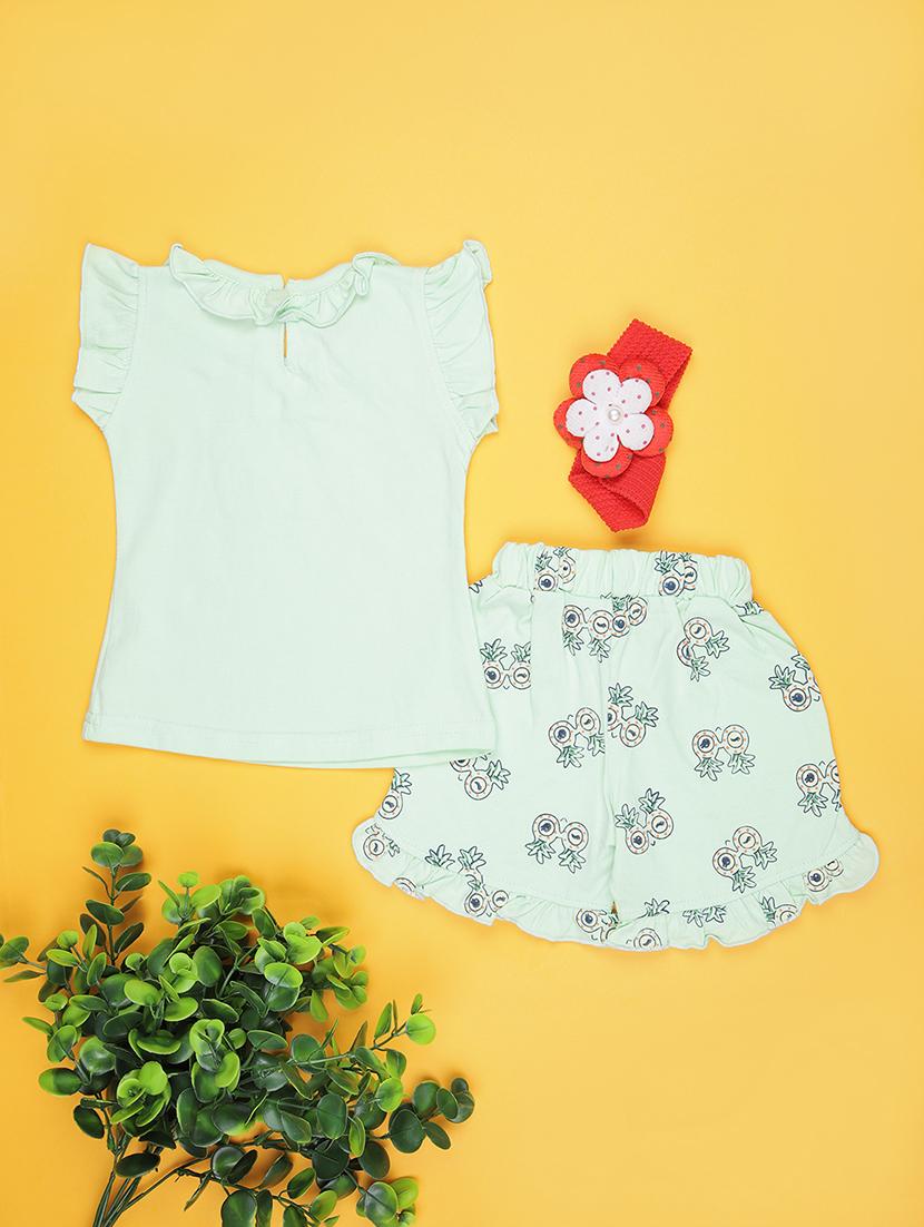 girls printed t-shirt & shorts twin sets - 21956564 - Standard Image - 1