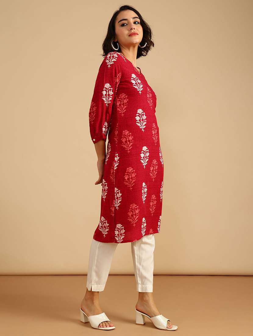 women printed three quarter sleeve straight kurta - 21956582 -  Standard Image - 1