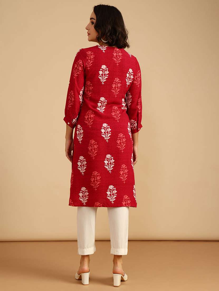 women printed three quarter sleeve straight kurta - 21956582 -  Standard Image - 4