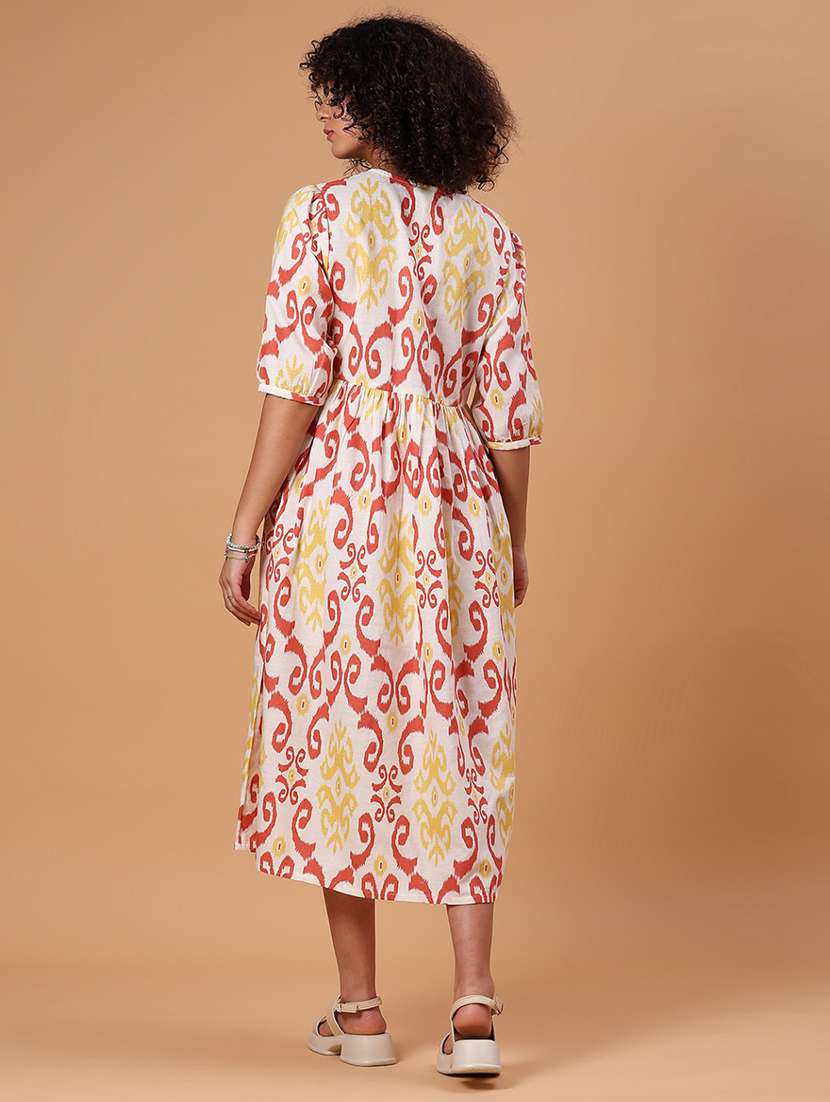 women printed puff sleeve fit & flare dress - 21956593 -  Standard Image - 4