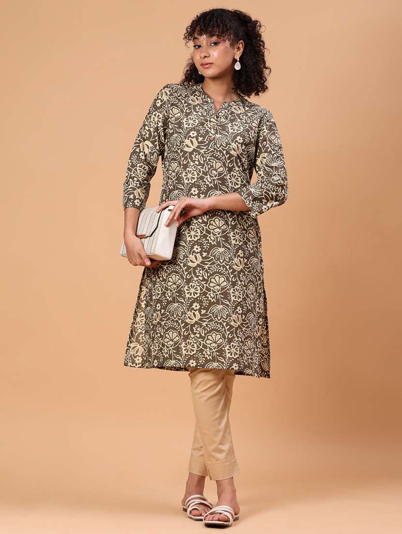 women printed three quarter sleeve straight kurta - 21956614 -  Standard Image - 1