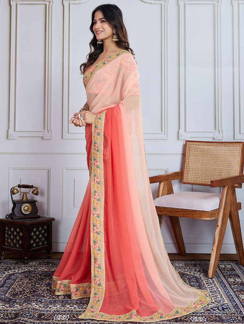 women ombre bordered saree with blouse - 21956640 -  Standard Image - 1