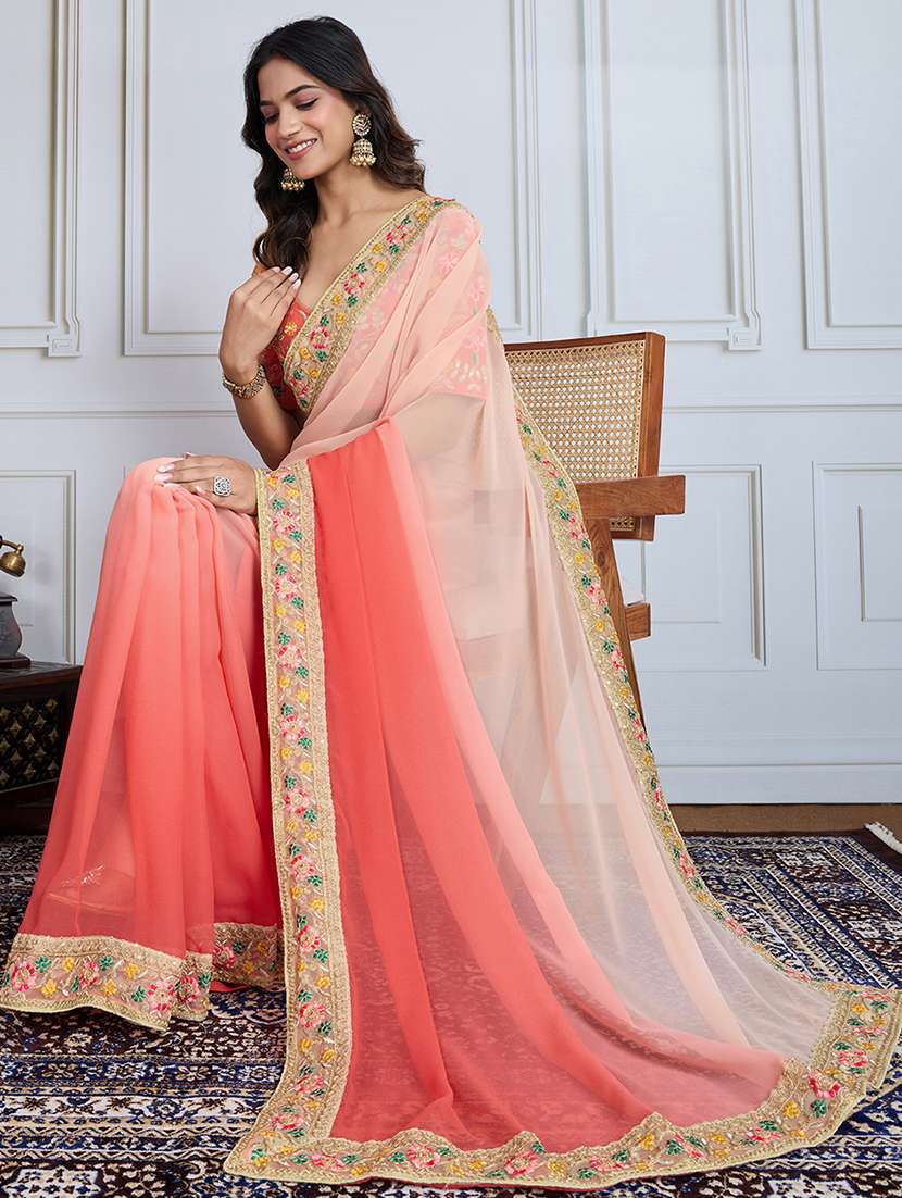 women ombre bordered saree with blouse - 21956640 -  Standard Image - 4