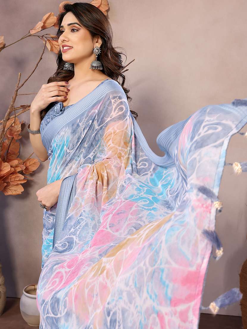 women grey printed saree with blouse - 21956642 -  Standard Image - 4