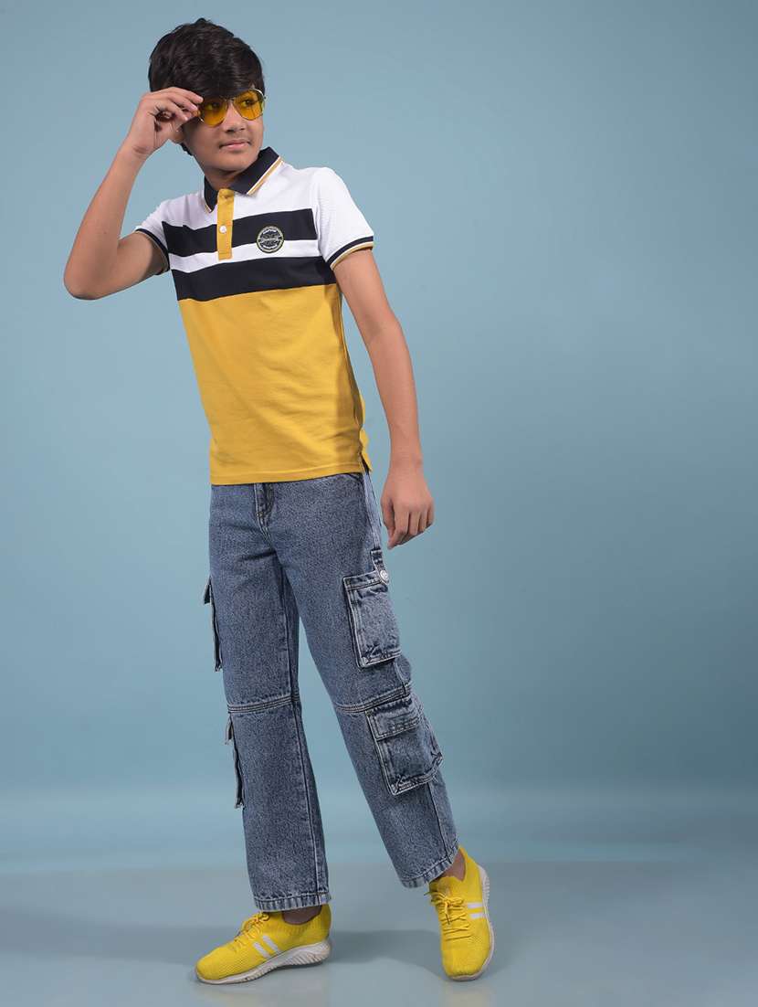boys solid mid rise relaxed fit cargo - 21956672 -  Standard Image - 4