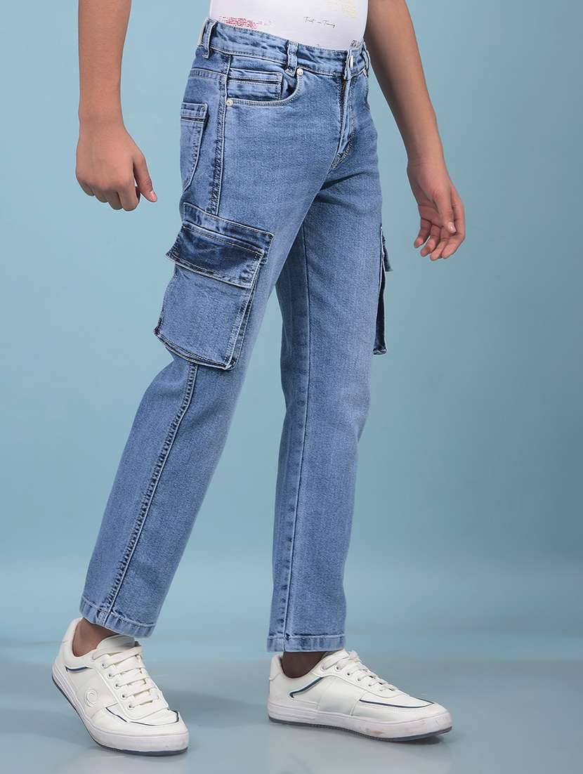 boys solid mid rise denim cargo - 21956674 -  Standard Image - 1