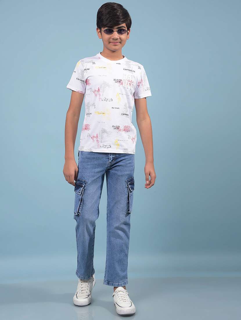 boys solid mid rise denim cargo - 21956674 -  Standard Image - 4