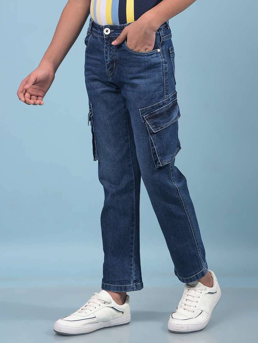 boys blue solid mid rise denim cargo - 21956675 -  Standard Image - 1