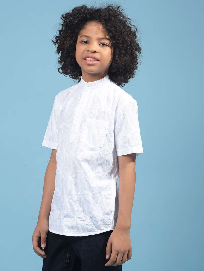 boys embroidered mandarin neck short kurta - 21956677 -  Standard Image - 1