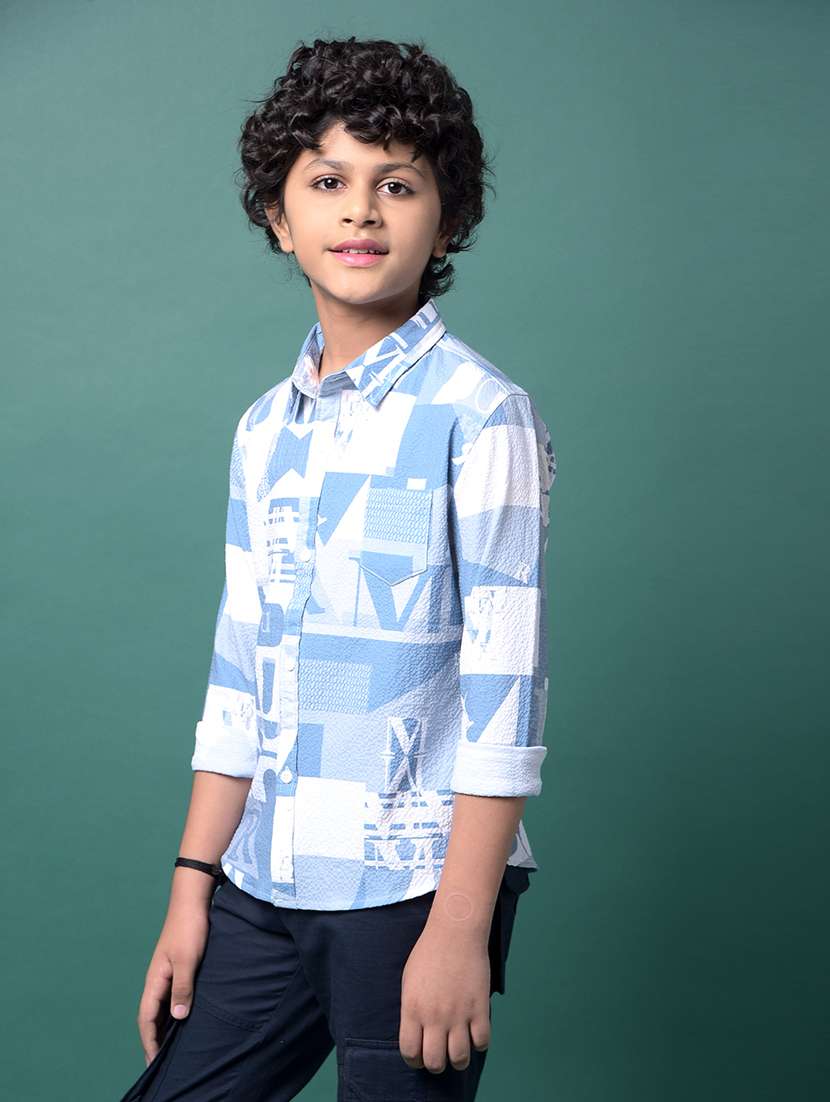 boys printed collared long sleeve shirt - 21956678 -  Standard Image - 1