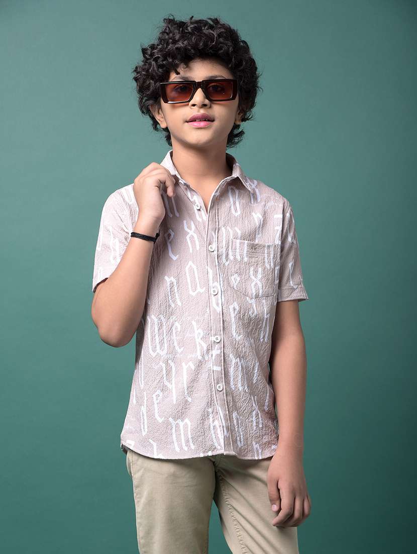 boys printed collared short sleeve shirt