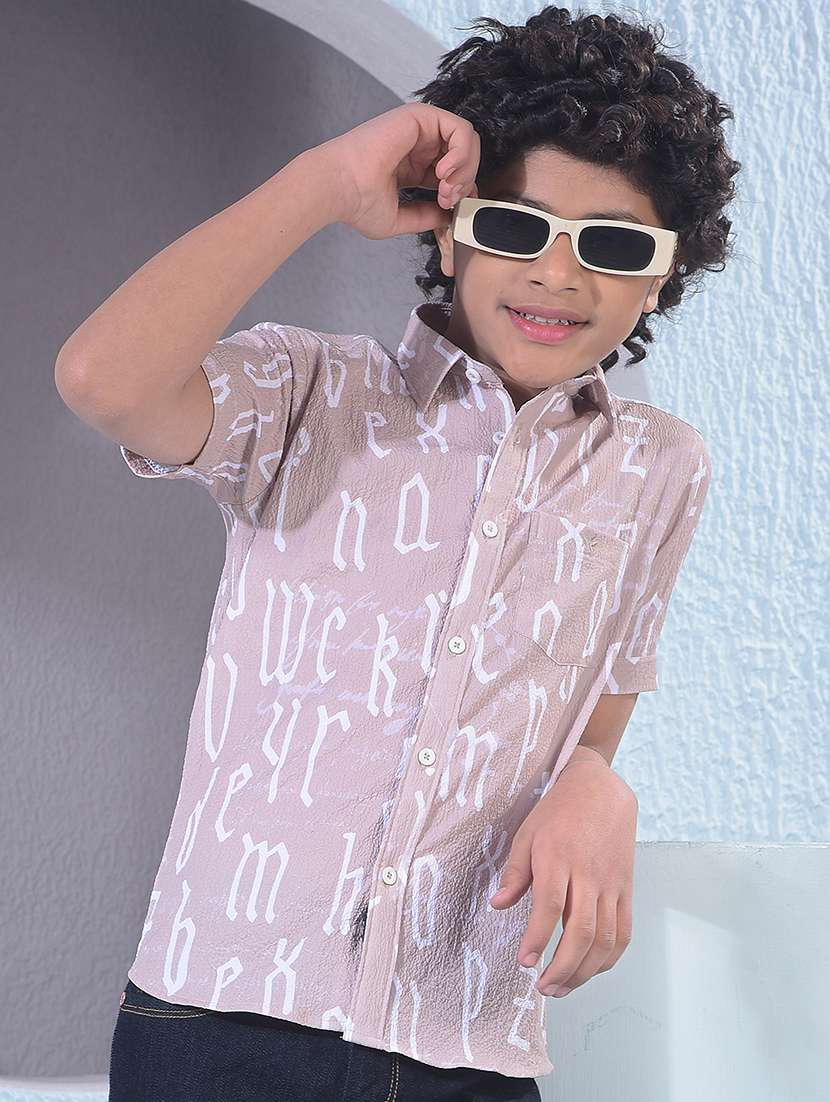 boys printed collared short sleeve shirt