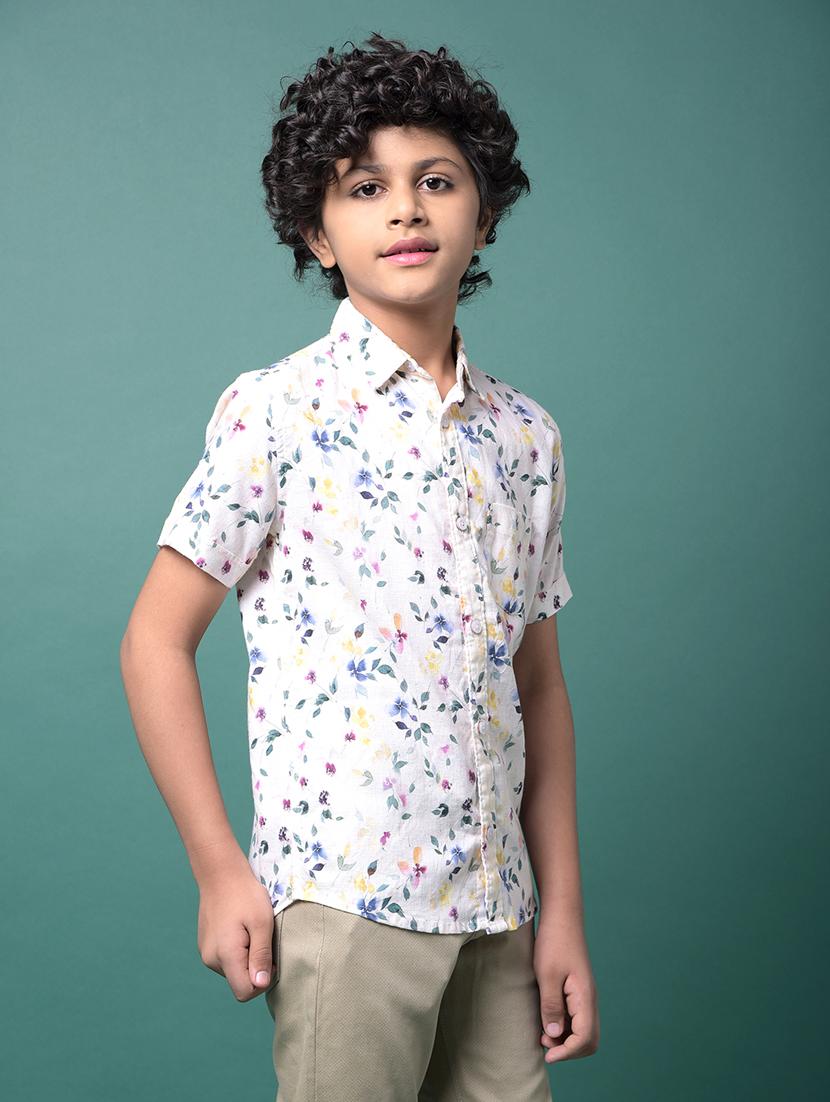 boys floral printed collared short sleeve shirt - 21956686 -  Standard Image - 1