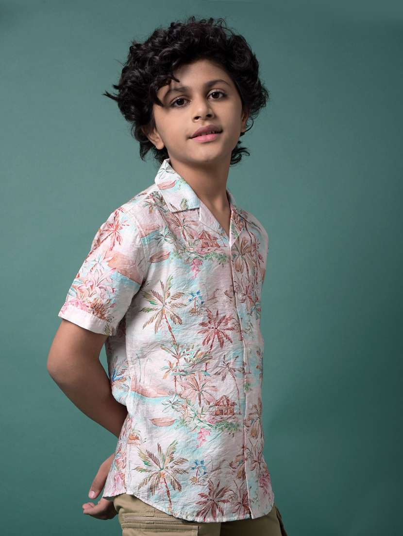 boys floral print collared short sleeve shirt - 21956687 -  Standard Image - 1