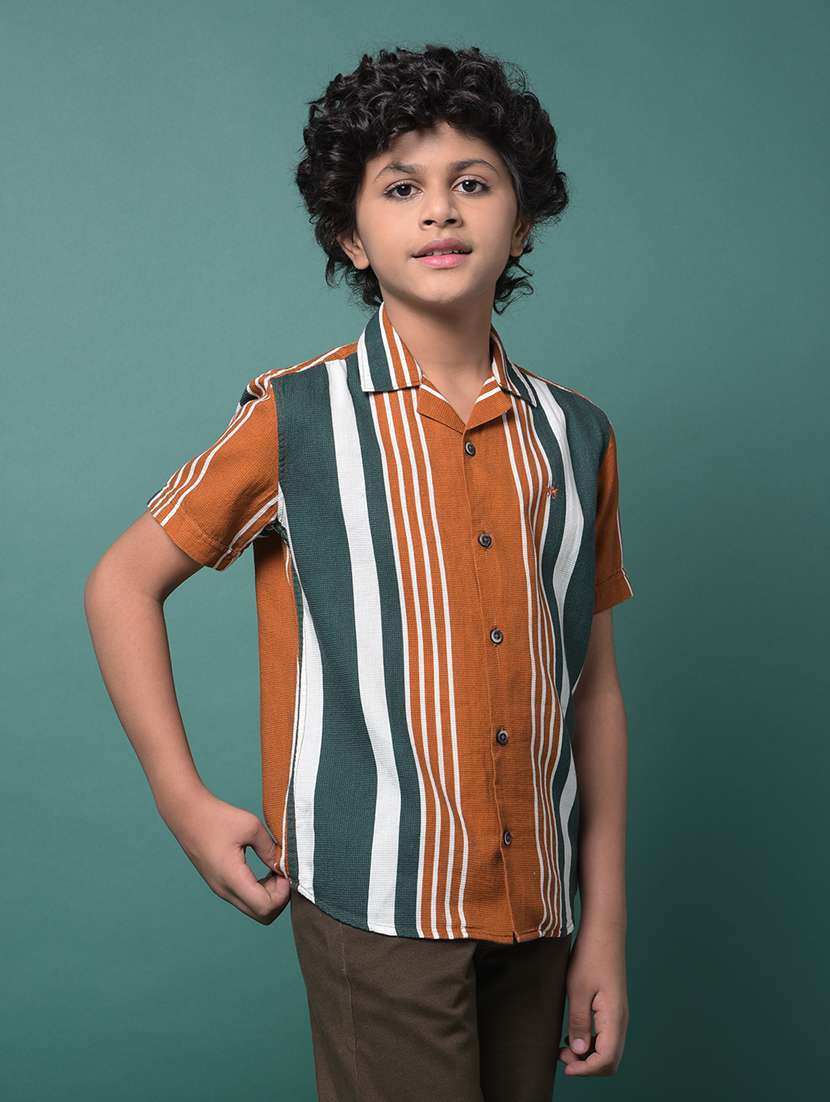 boys striped cuban collared short sleeve shirt - 21956695 -  Standard Image - 1