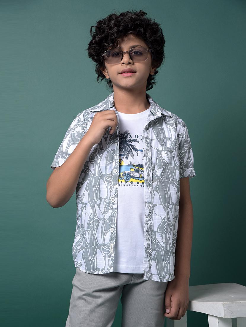 boys printed collared short sleeve shirt
