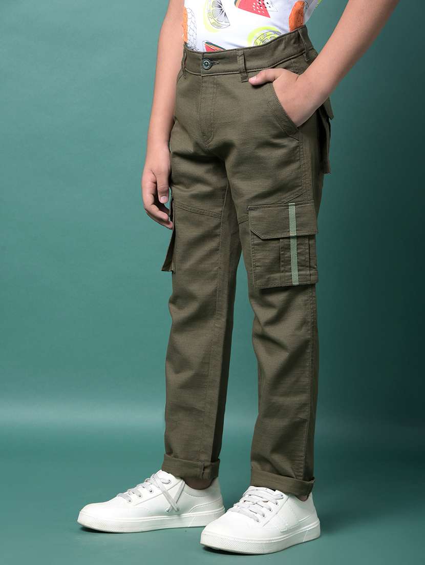 boys solid mid rise relaxed fit cargo  - 21956744 -  Standard Image - 1