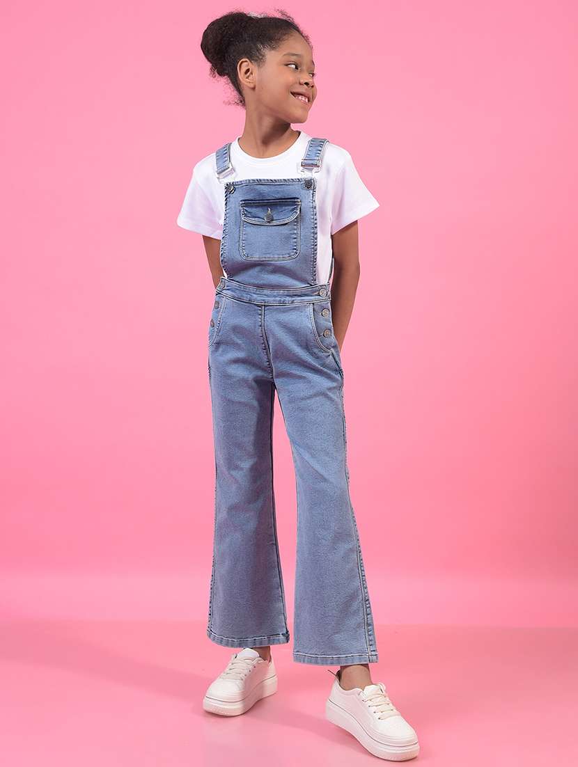 girls solid full length denim dungaree - 21956784 -  Standard Image - 1