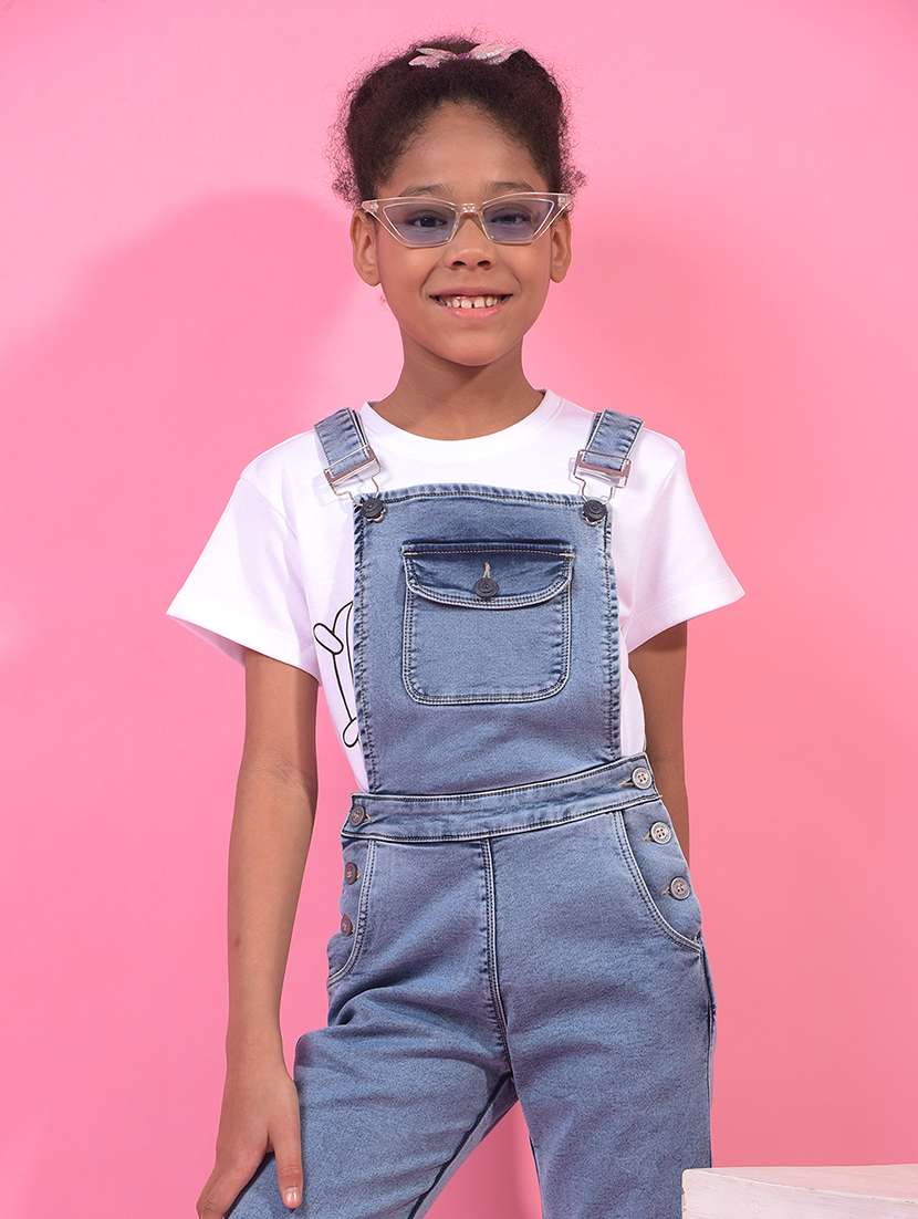 girls solid full length denim dungaree - 21956784 -  Standard Image - 4