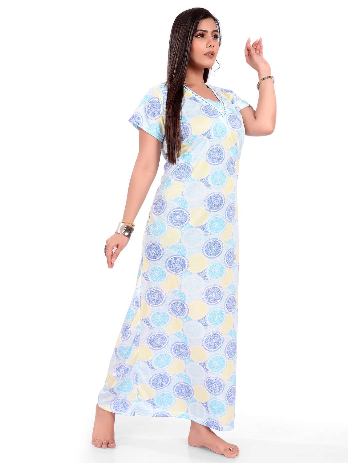 women pringted short sleeve nighty - 21956793 -  Standard Image - 1