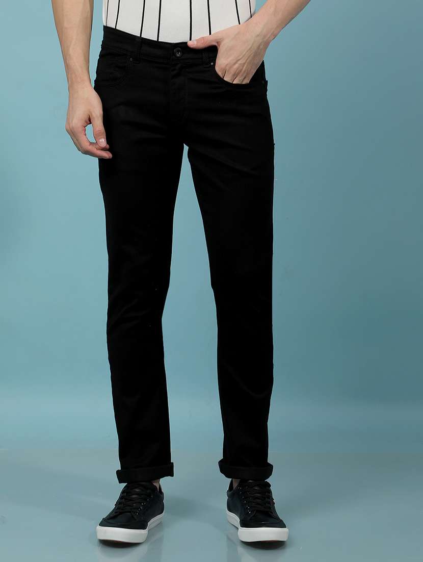 men black solid mid rise full length jeans