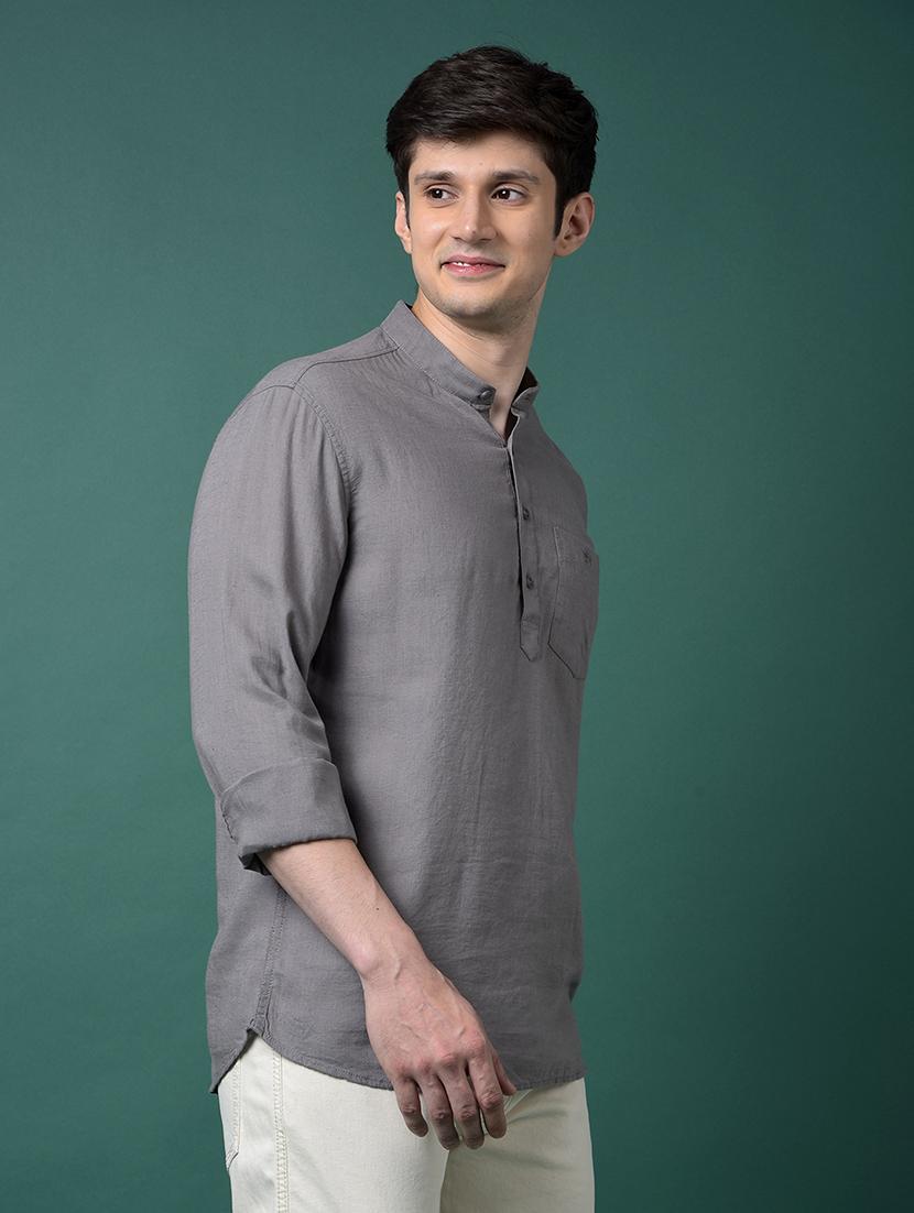 men solid mandarin neck short kurta - 21956814 - Standard Image - 1