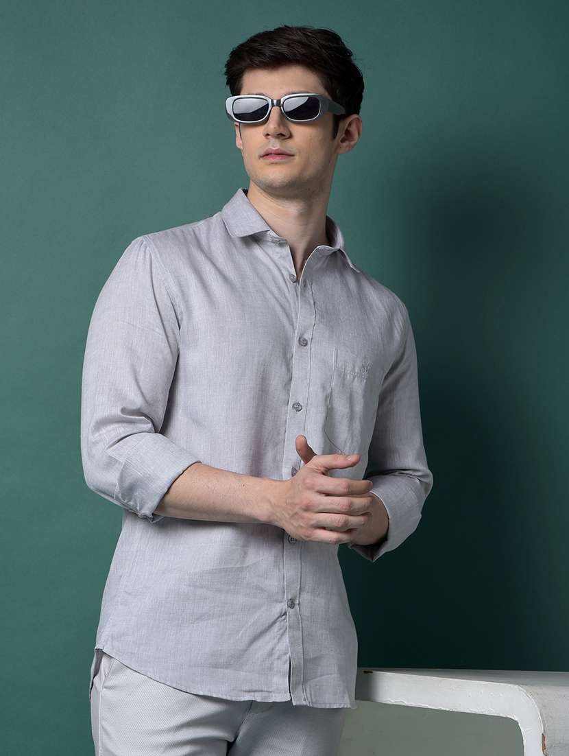 men solid long sleeve slim fit casual shirt
