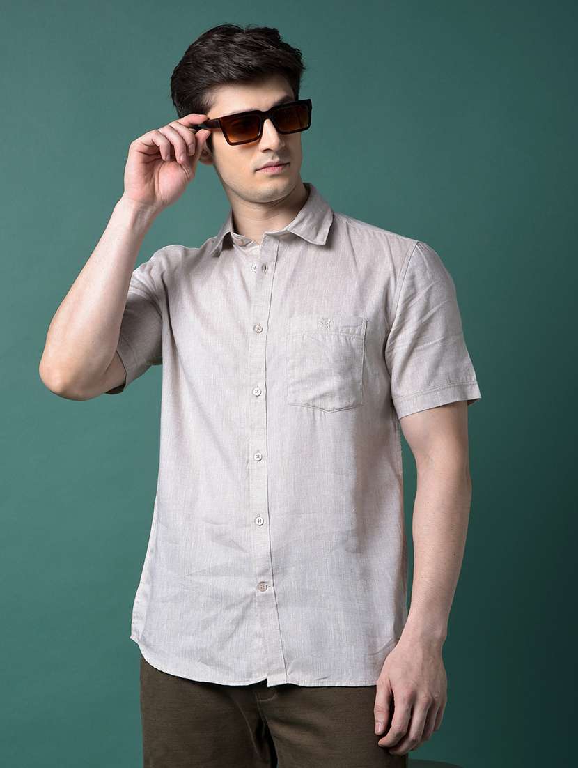 men solid short sleeve slim fit casual shirt