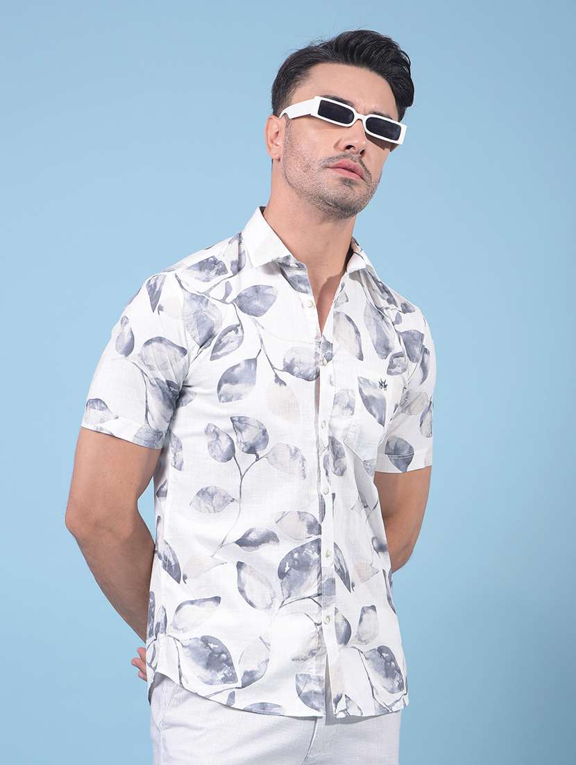 men printed short sleeve slim fit casual shirt