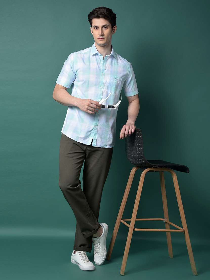 men checkered short sleeve slim fit casual shirt - 21956847 -  Standard Image - 6