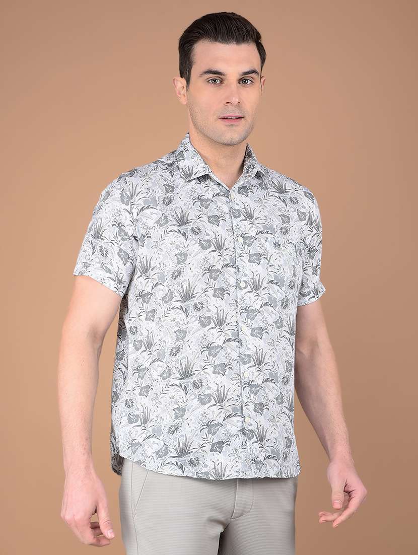 men printed short sleeve slim fit casual shirt - 21956848 -  Standard Image - 1