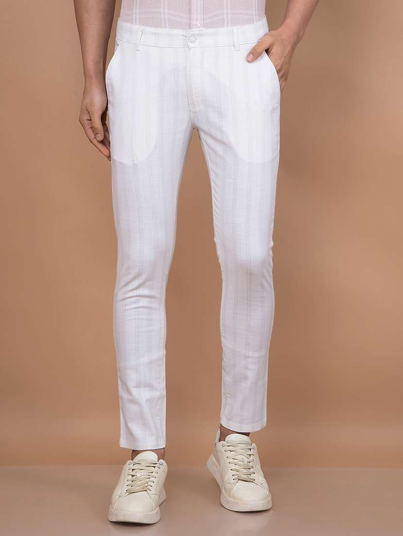 men striped md rise flat front casual chinos 