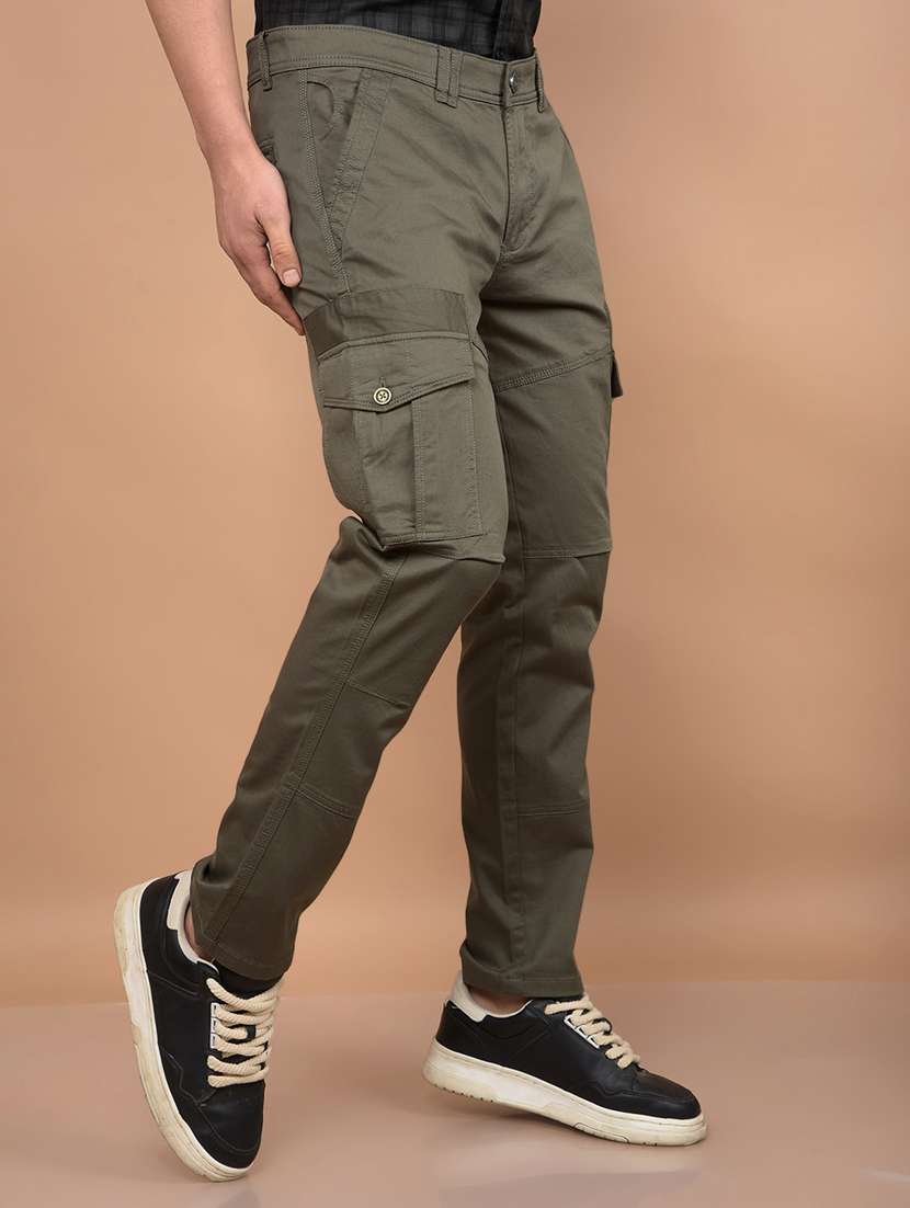 men olive solid mid rise relaxed fit cargo - 21956888 -  Standard Image - 1