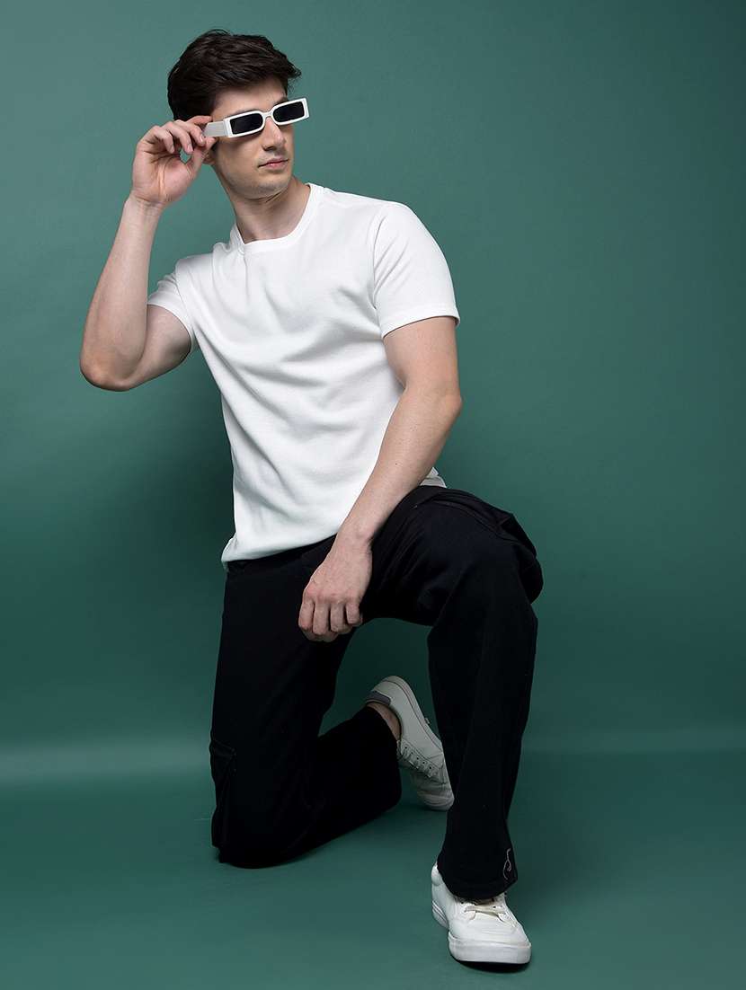 men white solid short sleeve slim fit t-shirt - 21956893 -  Standard Image - 4