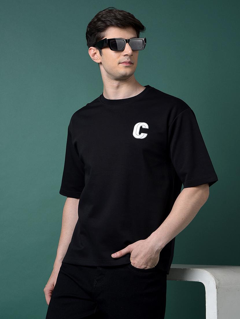men black solid short sleeve oversized t-shirt