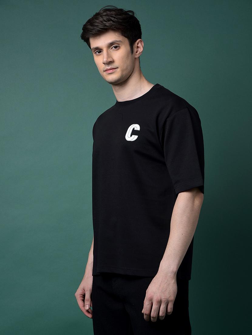men black solid short sleeve oversized t-shirt - 21956896 - Standard Image - 1