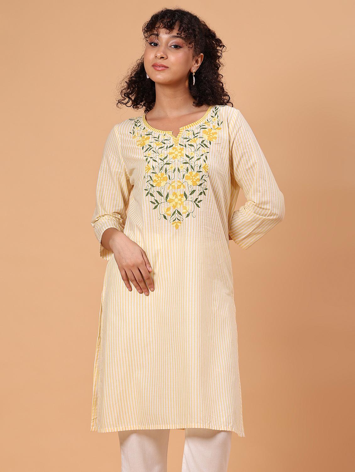 yellow cambric kurta - 21956926 - Standard Image - 1
