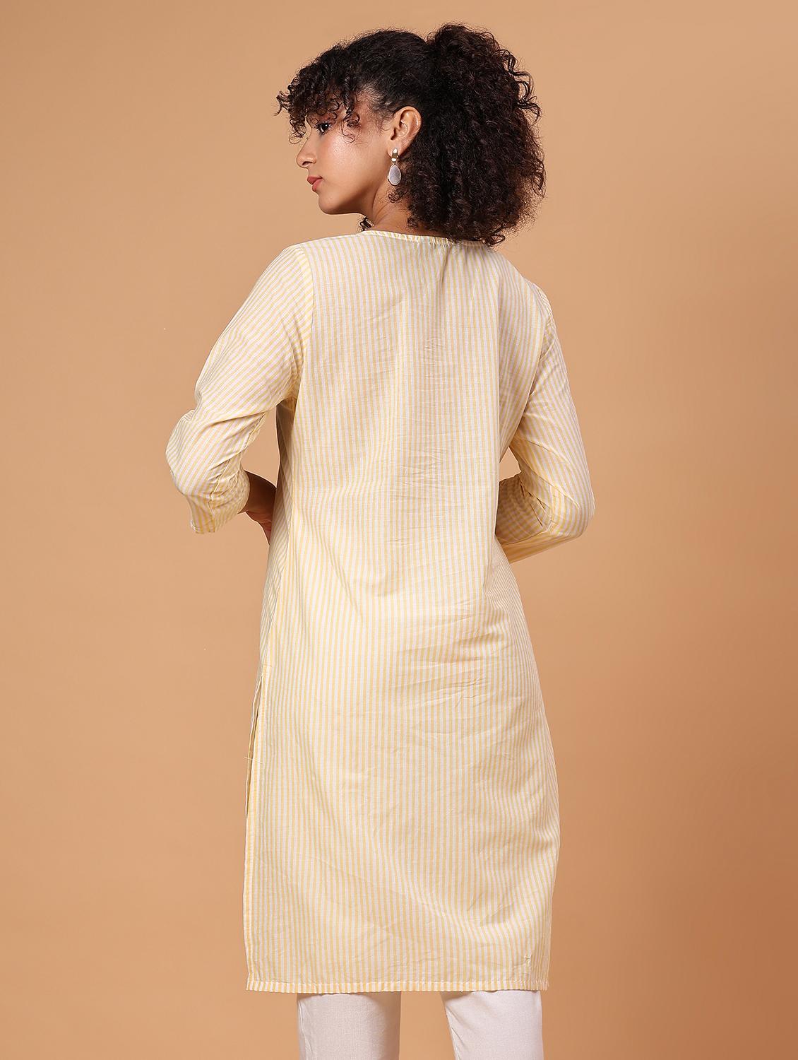 yellow cambric kurta - 21956926 - Standard Image - 4