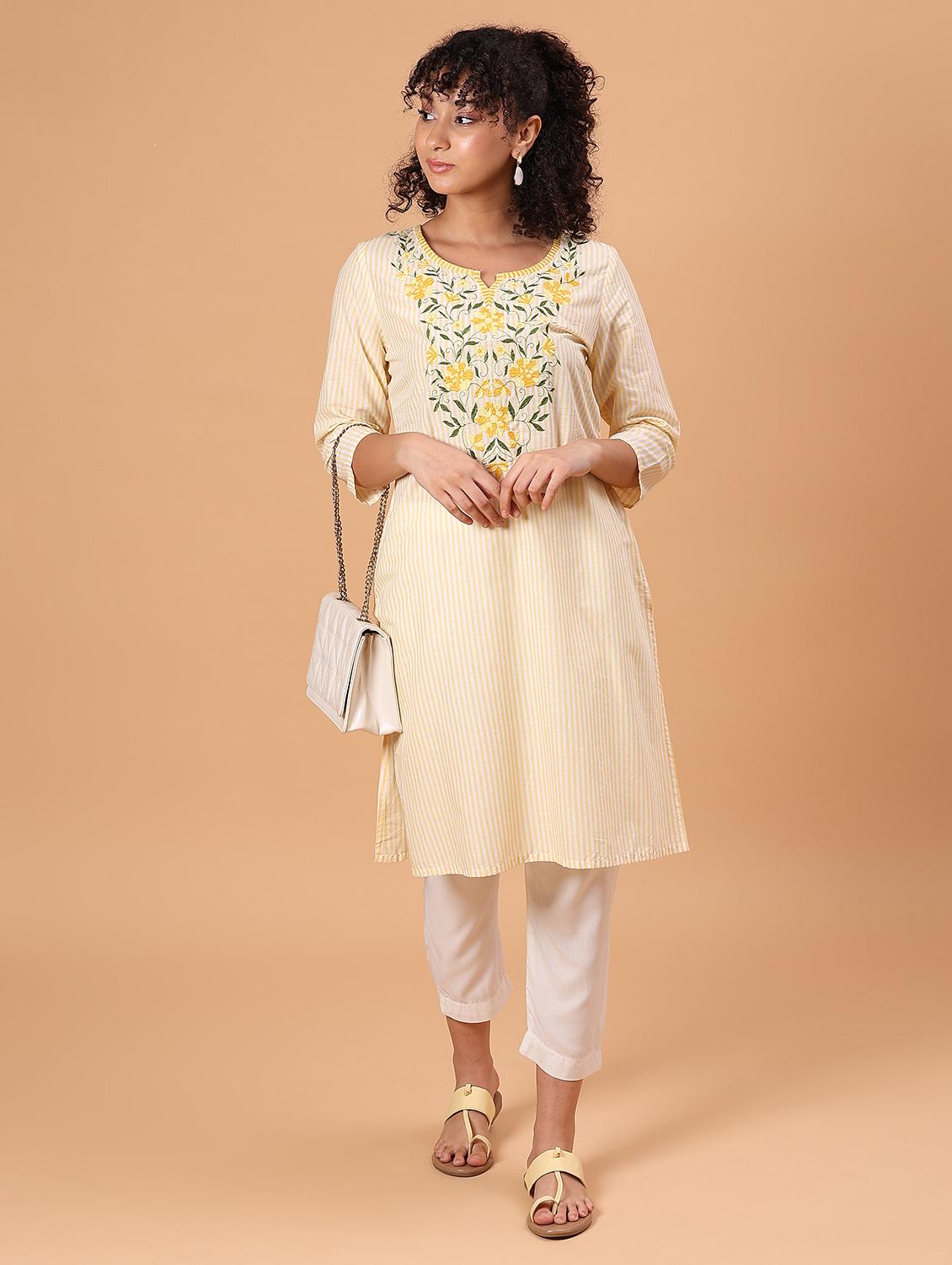 yellow cambric kurta - 21956926 - Standard Image - 6