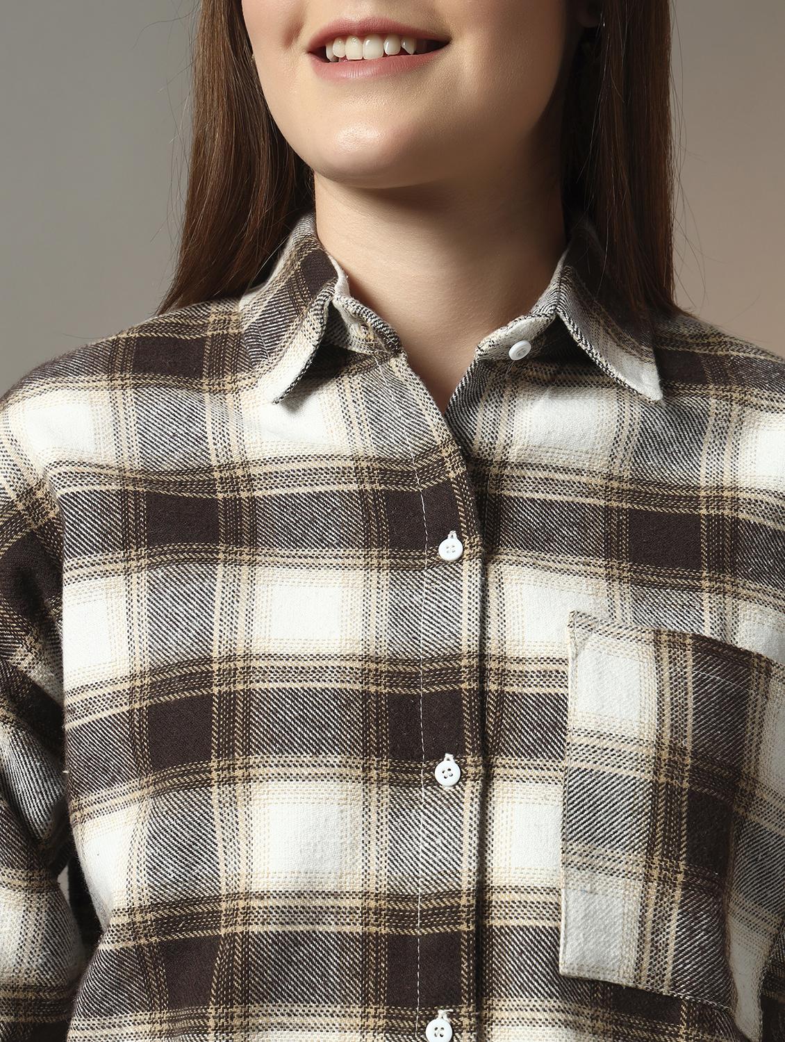 women checkered collared long sleeve oversized shirt - 21956941 - Standard Image - 4