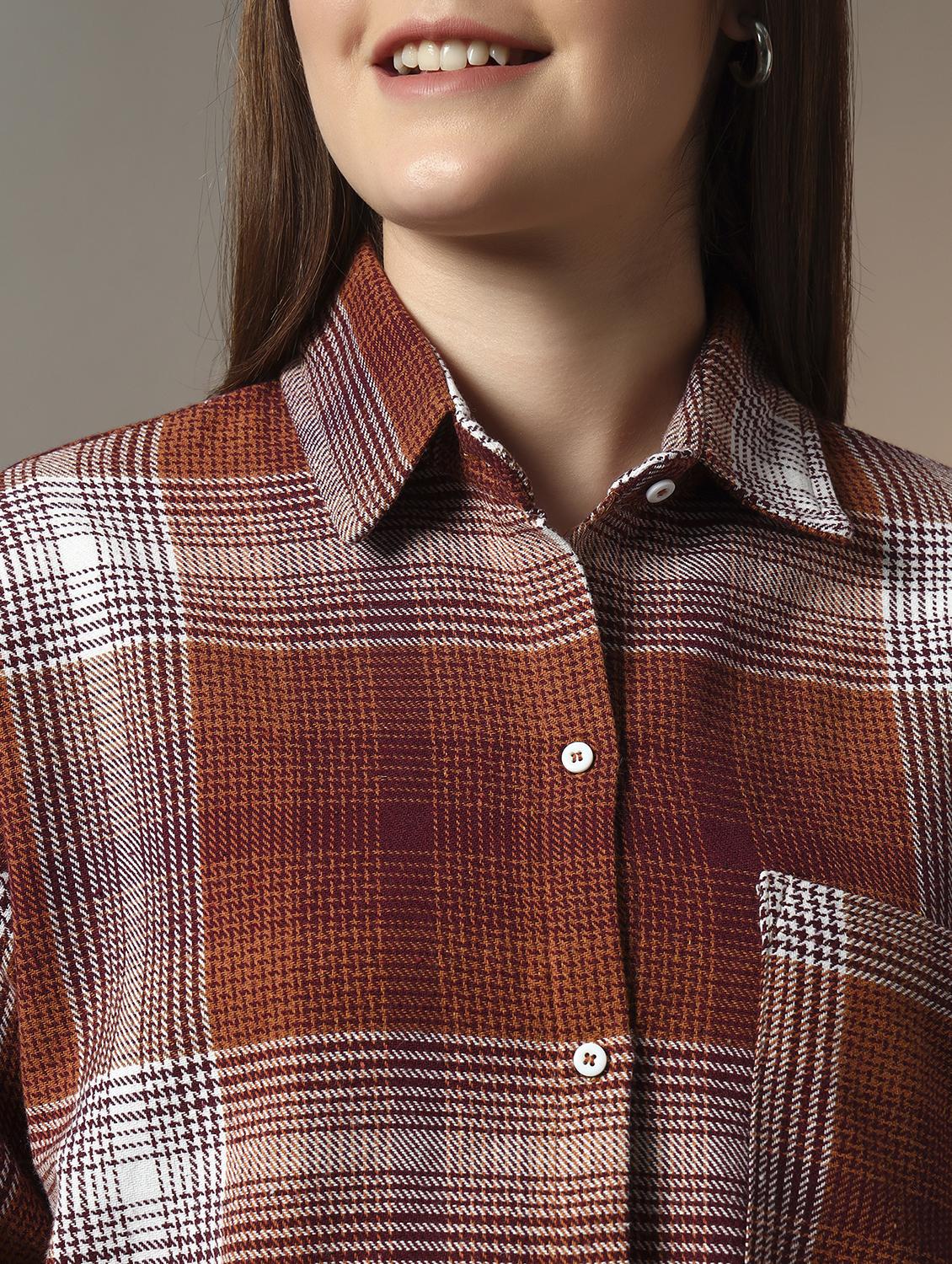 women checkered collared long sleeve oversized shirt - 21956942 - Standard Image - 4