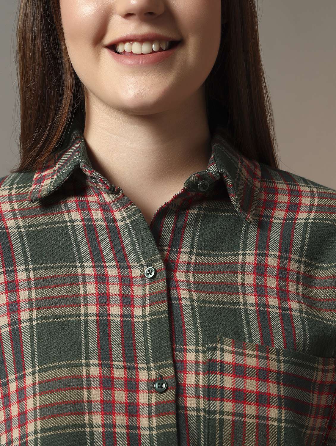 women checkered collared long sleeve oversized shirt - 21956944 -  Standard Image - 4